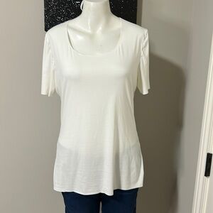 WOLFORD Transparent Nature Scoop Neck T Shirt Top Blouse White Sz L